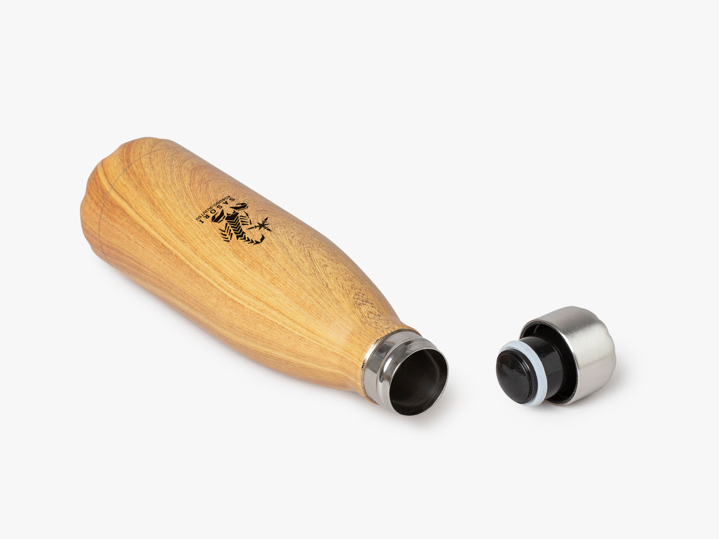 Water bottles with wood effect