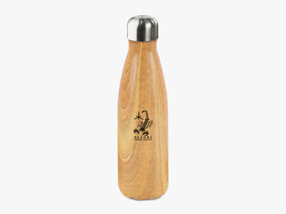 Water bottles with wood effect